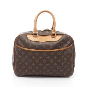 Louis Vuitton Deauville Bowling Vanity Handbag Leather Monogram Brown